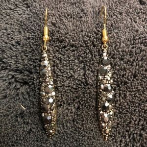 Elongated Navette Dangles with Silvery Rhinestones